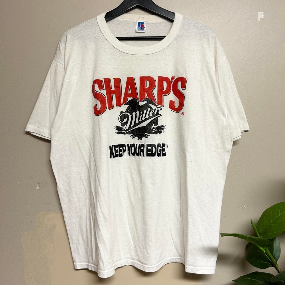 Vintage 80s Russell Athletic Miller Beer Sharps Shirt Mens XL White Made in USA